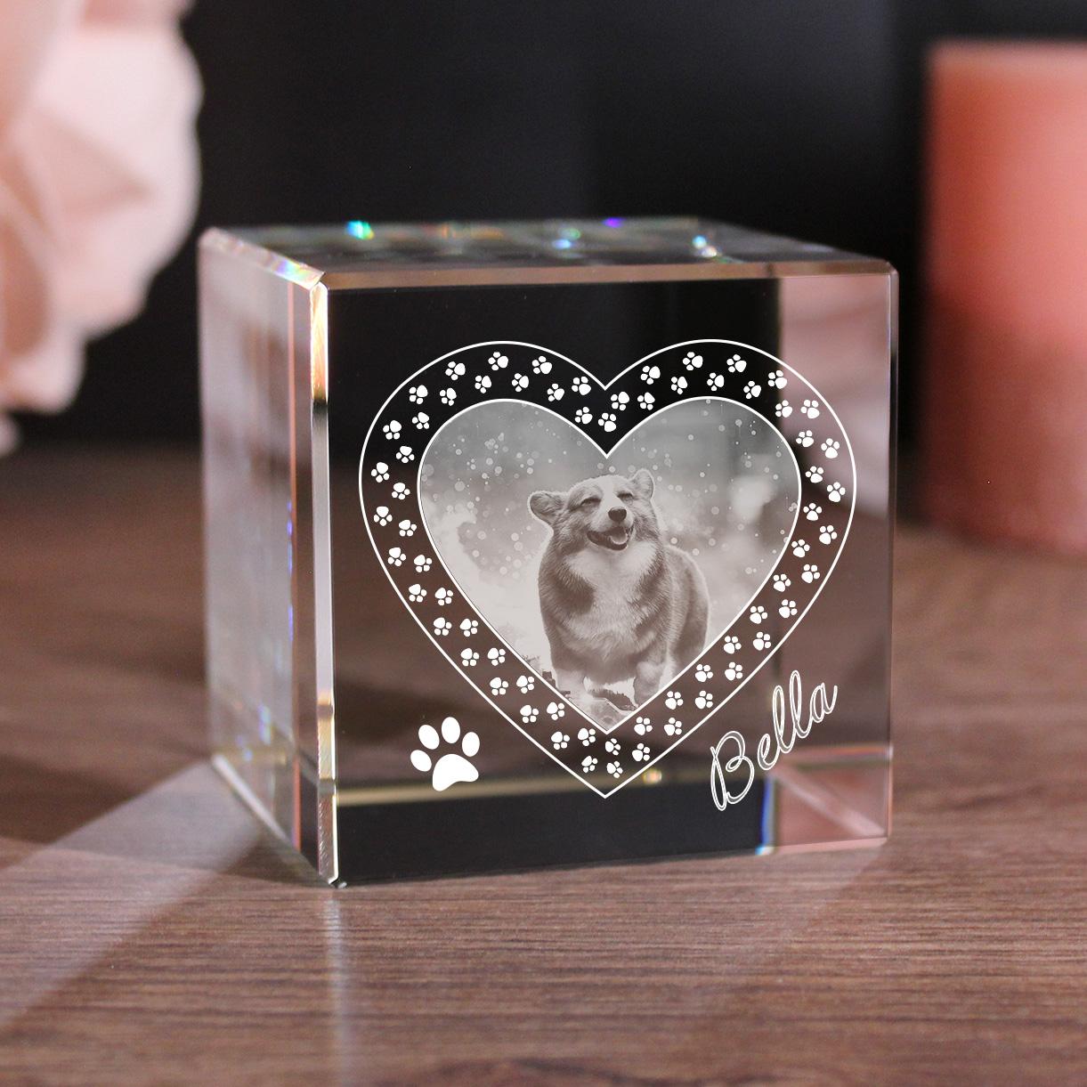 LovePets 2D Glaskristall Würfel mit Pfoten-Herzrahmen LovePets 2D Glaskristall Würfel mit Pfoten-Herzrahmen