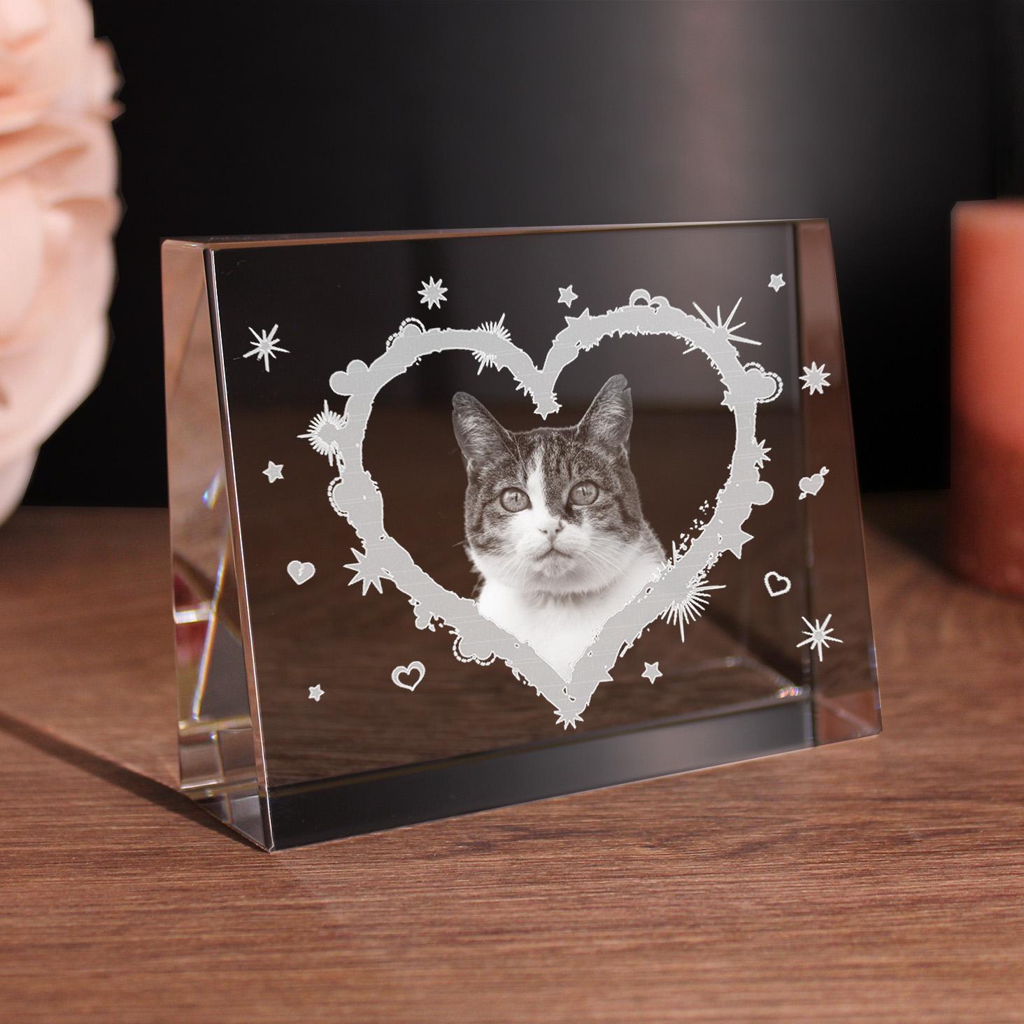LovePets 2D Glaskristall Flachglas selbststehend Herzmotiv